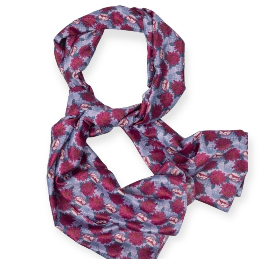 Bridgerton Satin Scarf – Pink Floral‎ Tea Cup Print – NWT